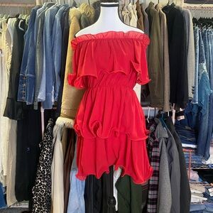 PrettyLittleThing Scarlet Off-Shoulder Mini Dress